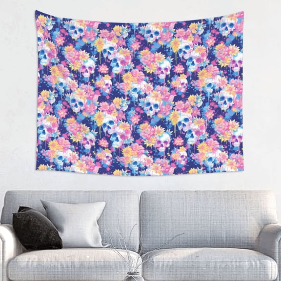 Kdxio graffiti style Skull flower Wall Hanging Tapestries Banner For Bedroom College Dorm Home Living Room Party Decor 29X37 In