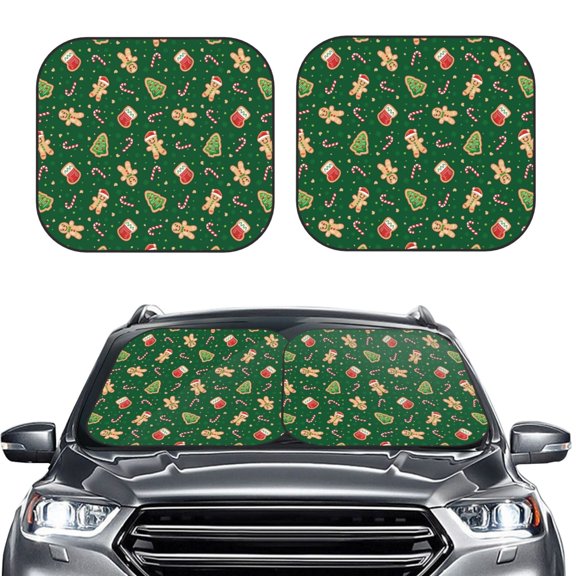 Kdxio green Christmas Element Print 2-Piece Sun Shade Front Windshield - Foldable Car Front Window Sunshades for Most Sedans SUV Truck