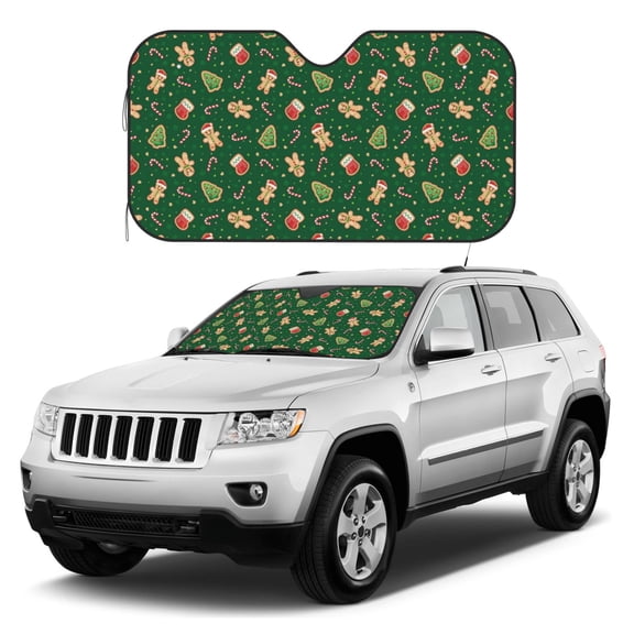 Kdxio green Christmas Element Print Windshield Sun Shade, Foldable Sun Blocker for Car,Truck,SUV Automotive Interior Sun Protection,Reflective Shade for Front Windshield(Small)