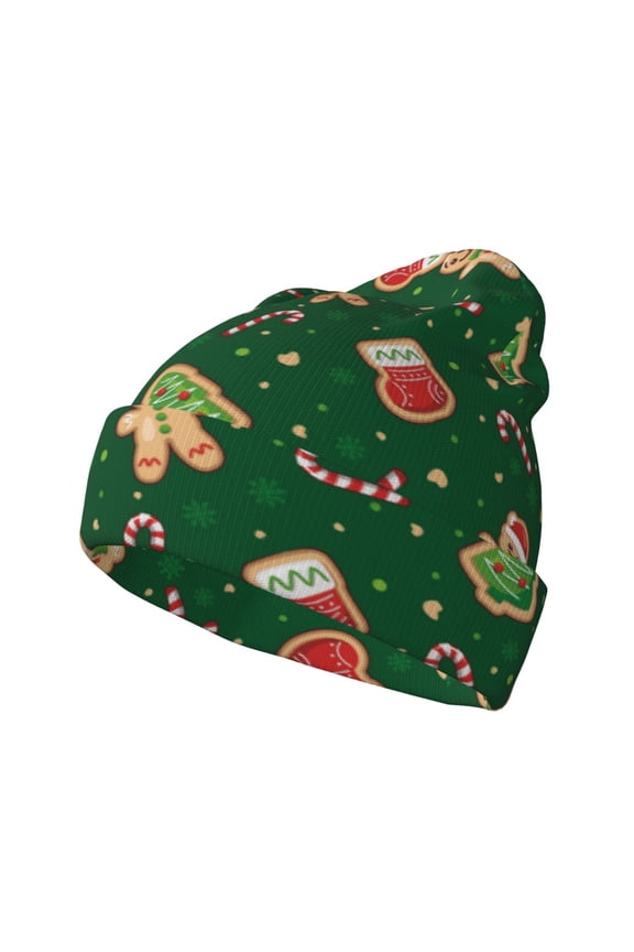 green Christmas Element Winter Beanie for Men Women Beanie Knit Hat Cuffed Cap Beanie Knit Chunky Snow Cap