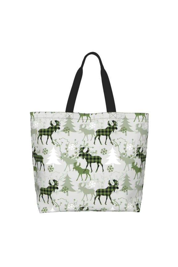 green plaid Moose tree Casual Tote Bags Women Big Capacity Shoulder Bag for Women Travel Shoulder Bags Handbags