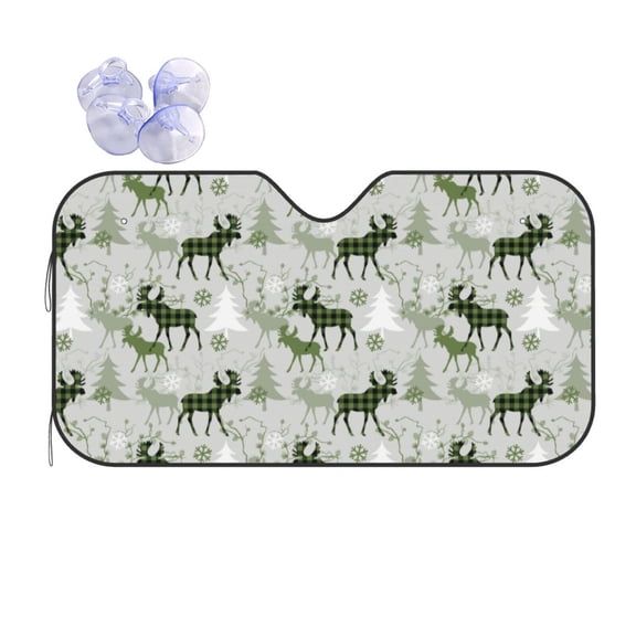Kdxio green plaid Moose tree Print Front Windshield Sun Shade,Folding Auto Sunshade for Car Truck SUV-Small