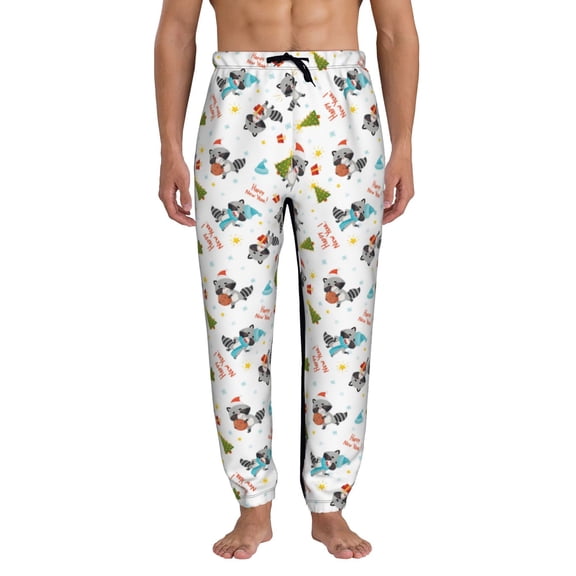 Kdxio happy new year Raccoon Pattern Joggers,Sweatpants for Men with Pockets-Medium