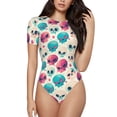 thumbnail image 1 of Kdxio heart Skull cute for Women's Short-Sleeved Onesie Stylish Round Neck Pajamas Bodysuit Jumpsuit Nightwear-Small, 1 of 7