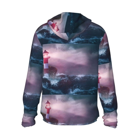 Kdxio lighthouse Waves Torrential Rain Print Women Men Sun Protection UPF 50+ Jackets Zip Up Long Sleeve Hoodie Hiking Lightweight with Pockets