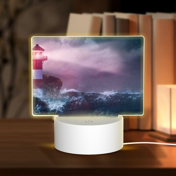 Kdxio lighthouse Waves Torrential Rain Rectangular Acrylic Night Light Acrylic Sleep Night Light Friend Gifts for Birthday Gifts for Women Teens Boys Girls