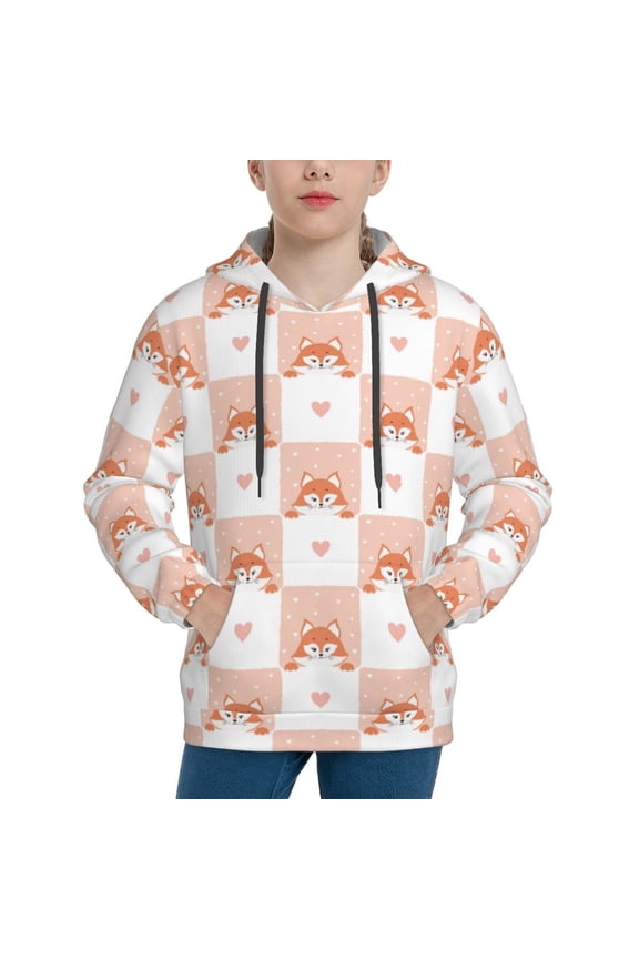love plaid fox Pattern Boys Athletic Unisex Boys Girls Hoodie with Pocket Sweatshirts-Small