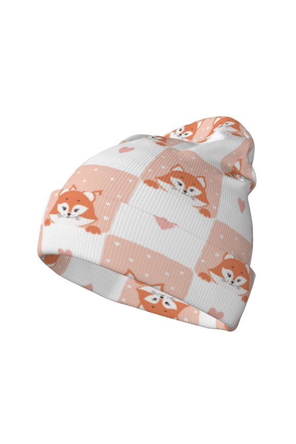 love plaid fox Winter Beanie for Men Women Beanie Knit Hat Cuffed Cap Beanie Knit Chunky Snow Cap