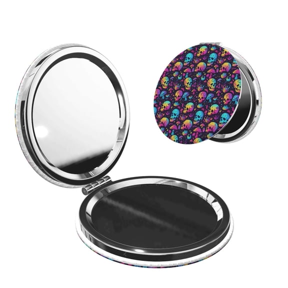 Kdxio mushroom Skull star Pocket Mirror, 1X/2X Travel Makeup Mirror 2-Sided Folding Small Mirror Portable Double-Sided Magnifying Cosmetic Mirror for Gift-Round Shape