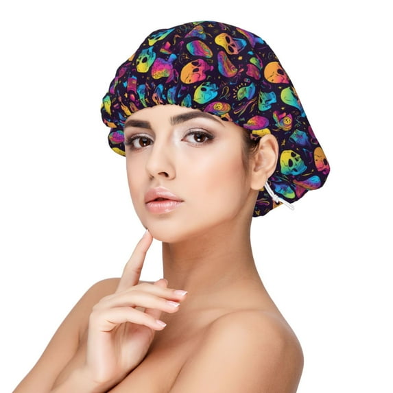 Kdxio mushroom color Skull Pattern Satin Bonnet Silk Bonnet Hair Bonnet for Sleeping Hair Bonnets for Women Curly Natural Hair