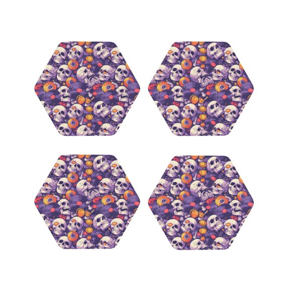 Kdxio music Skull record Funny Coasters,4 Pcs Leather Coasters,Housewarming Gifts,Protect Furniture from Water Marks Scratch and Damage
