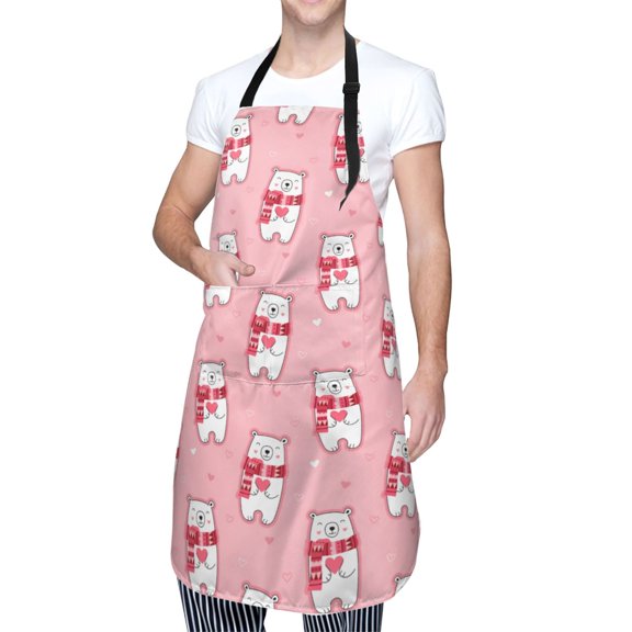 Kdxio pink Scarf bear Apron with Pockets Adjustable Kitchen Aprons for Men Women Waterproof Aprons for Cooking,Drawing,Crafting, Baking Household Cleaning