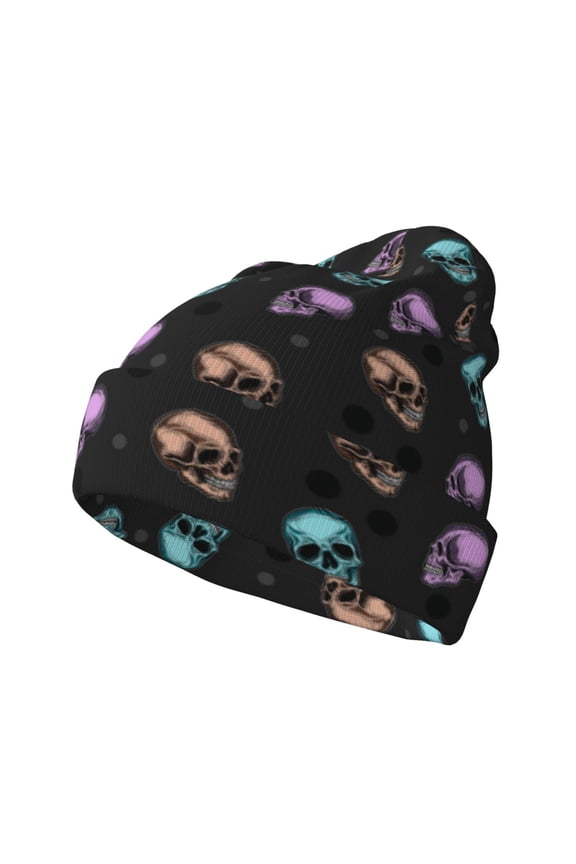 purple cyan brown Skull Winter Beanie for Men Women Beanie Knit Hat Cuffed Cap Beanie Knit Chunky Snow Cap