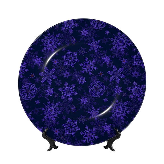 Kdxio purple flower Snowflake Bone China Decorative Plate Ceramic Decorative Plate for Home Office Wall Stand Decorative Plates for Home Bedroom-7in