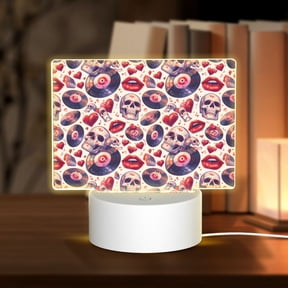 Kdxio record rock Skull lips Rectangular Acrylic Night Light Acrylic Sleep Night Light Friend Gifts for Birthday Gifts for Women Teens Boys Girls