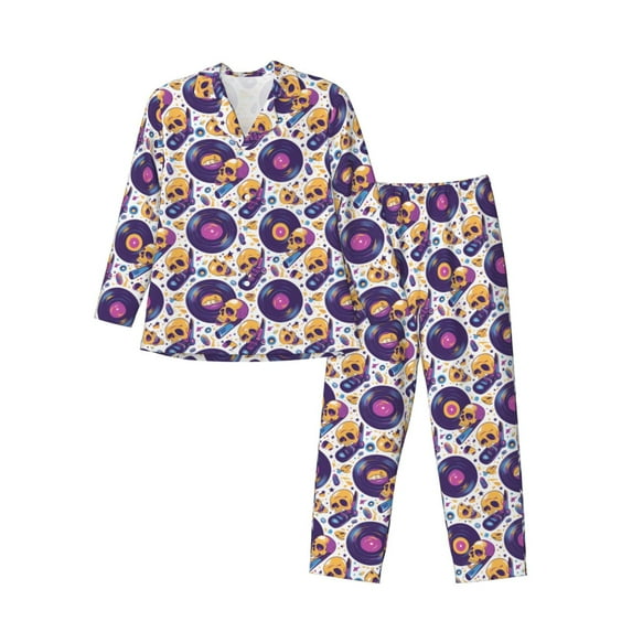 Kdxio record rock Skull star Men’s Pajama Set Pajamas For Men 2 Piece PJ Set with Men Pajama Pants and Long Sleeve T-Shirt Lounge Set-X-Large