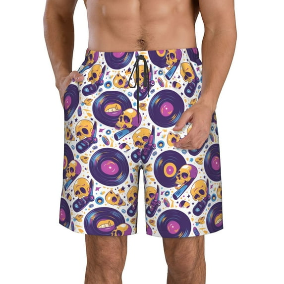 Kdxio record rock Skull star Pattern Mens Casual Shorts - Drawstring Summer Beach Sports Shorts for Men