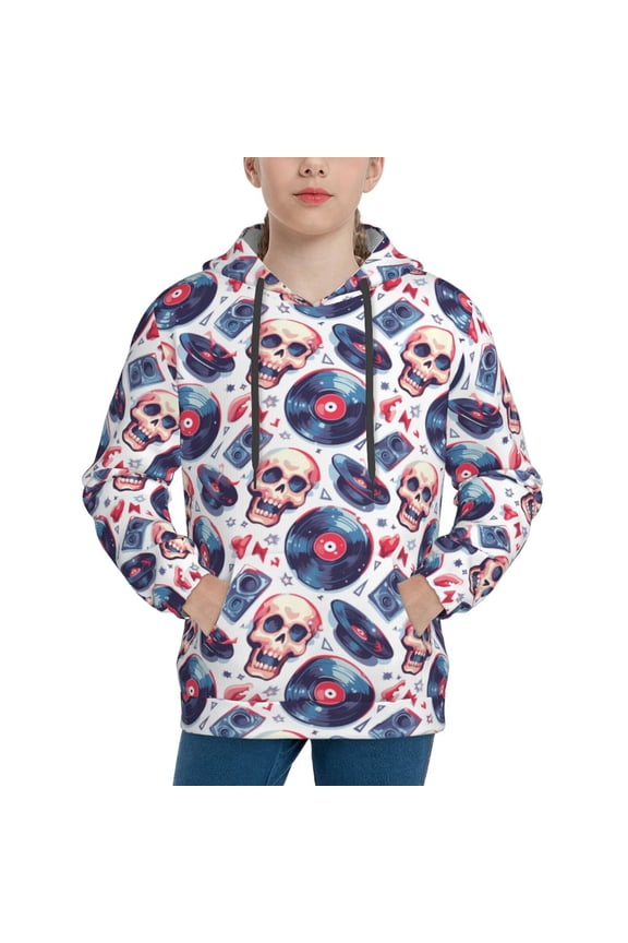 record rock music Skull Pattern Boys Athletic Unisex Boys Girls Hoodie with Pocket Sweatshirts-Medium