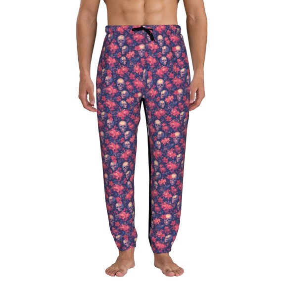 Kdxio red Skull flower Pattern Joggers,Sweatpants for Men with Pockets-Large