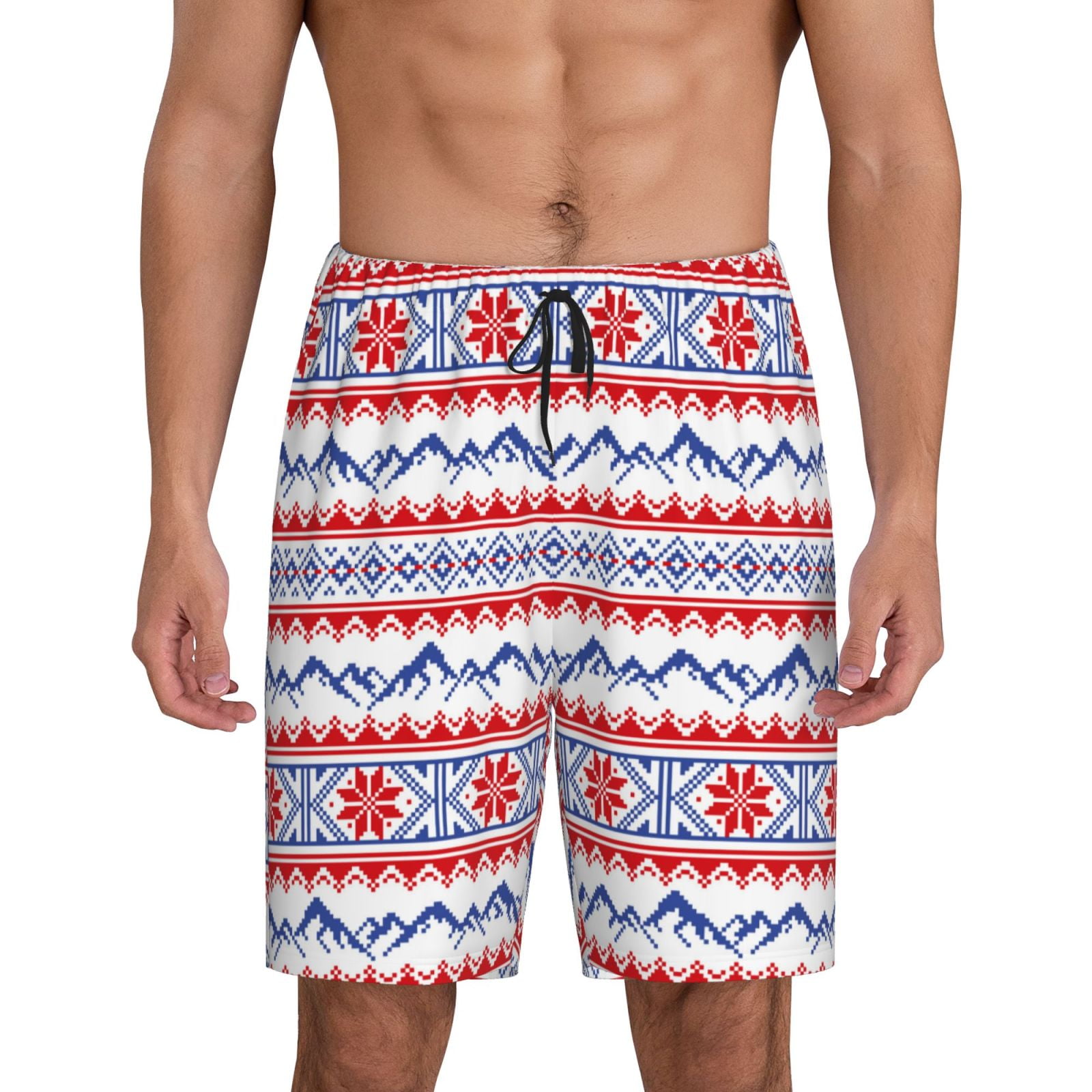 Kdxio red blue Snow Mountain Print Mens Sleep Shorts Bottoms Soft Comfy