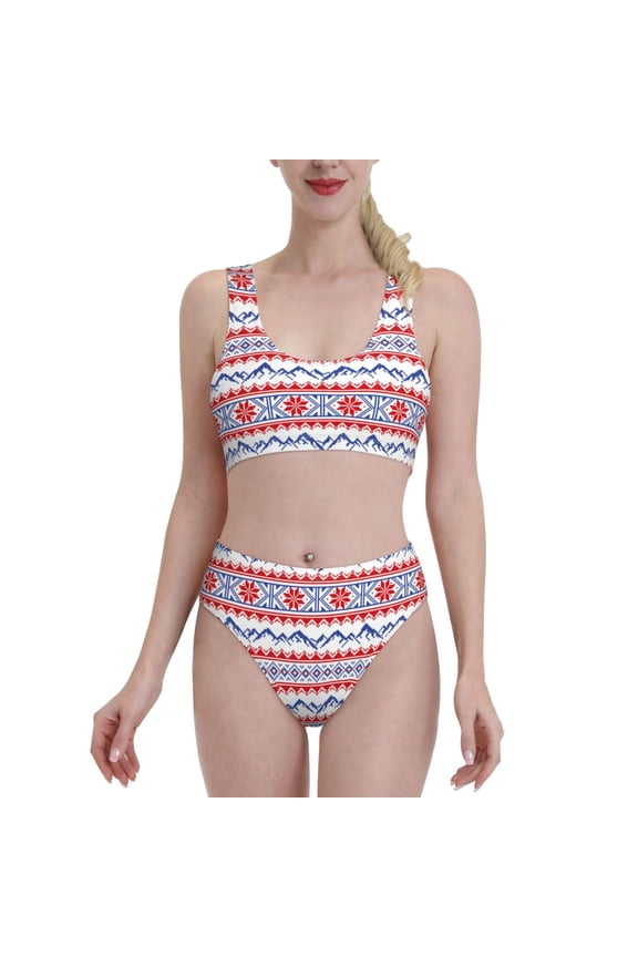 red blue Snow Mountain for Womens High Waisted Bikini Top Sports Style Two Piece Bathing Suits