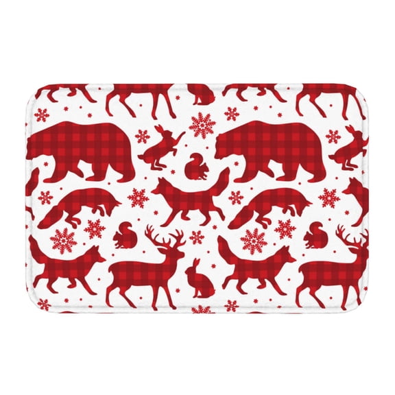 Kdxio red plaid Moose Bunny bear,16" x 24", Non-Slip Front Door Mats,Outdoor Welcome Mat Washable