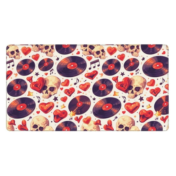 Kdxio rock Skull record heart Print Large Gaming Mouse Pad,Non-Slip Base,Water Resist Keyboard Pad for Gamer,Office & Home,29.5 x 15.8 in