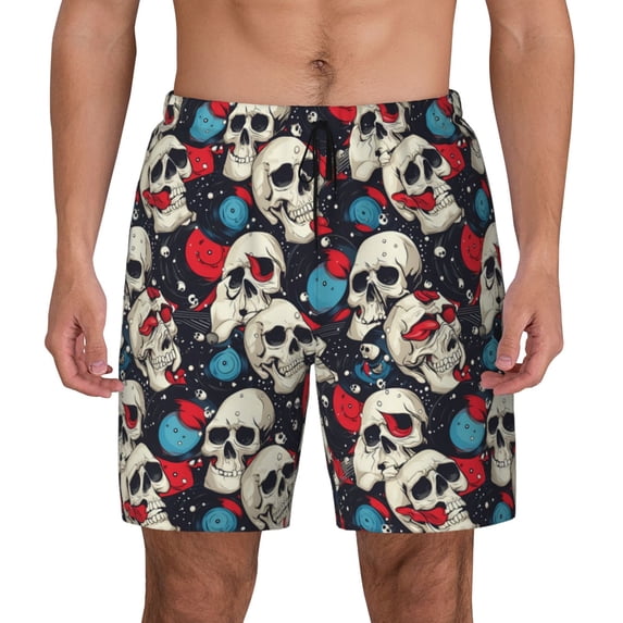 Kdxio rock record Skull artist Print Men's Swim Trunks with Compression Liner 7 Inch Inseam Quick Dry Swim Shorts