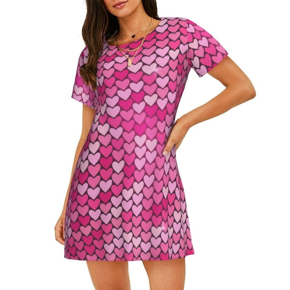 Kdxio shiny with pink heart Pattern Womens Short Sleeve Sleepshirt Scoopneck Cute Nightdress Ruffle Comfy Nightgown