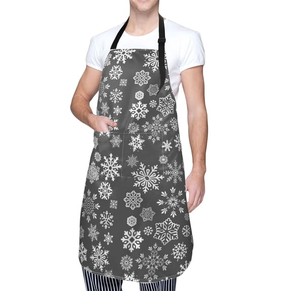 Kdxio simple white Snowflake Apron with Pockets Adjustable Kitchen Aprons for Men Women Waterproof Aprons for Cooking,Drawing,Crafting, Baking Household Cleaning