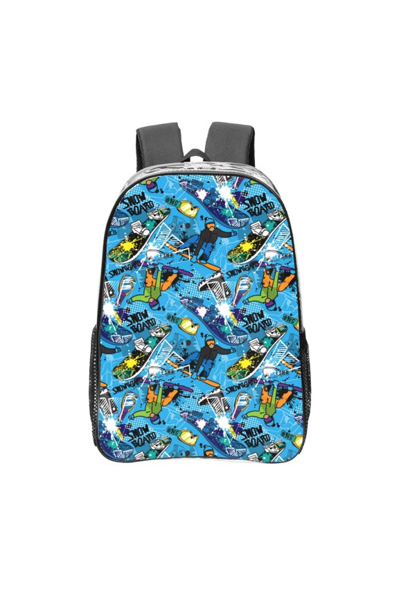 snow board blue Clear Backpack, Transparent Bookbag for School for Women Men, Capacity Clear Bag for College, Travel