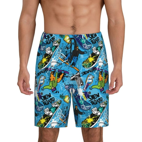 Kdxio snow board blue Print Mens Sleep Shorts Bottoms Soft Comfy Pajama Wear Pants with Drawstring Pockets