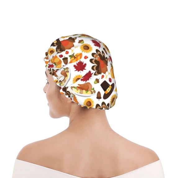 Kdxio turkey hat Pumpkin Print Shower Cap for Women,Elastic and Reusable,Double Waterproof Layers Bathing Hat