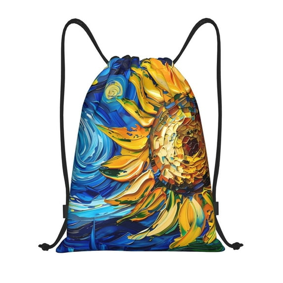 Kdxio vintage Starry Sunflower Print Drawstring Backpack Bag,Waterproof Draw String Back Sack, Gym Drawstring Bags Swim Bag For Unisex
