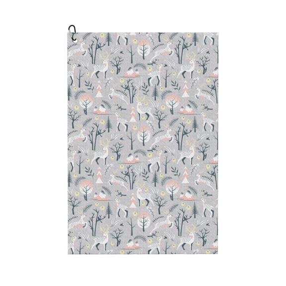 Kdxio white Moose winter tree Pattern Golf Towel (24" X 16") with Carabiner Clip - The Convenient Golf Cleaning Towel