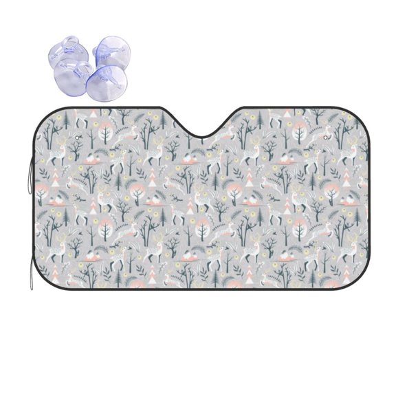 Kdxio white Moose winter tree Print Front Windshield Sun Shade,Folding Auto Sunshade for Car Truck SUV-Small