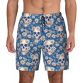 thumbnail image 1 of Kdxio white Skull daisy in water Print Men's Swim Trunks with Compression Liner 7 Inch Inseam Quick Dry Swim Shorts, 1 of 5