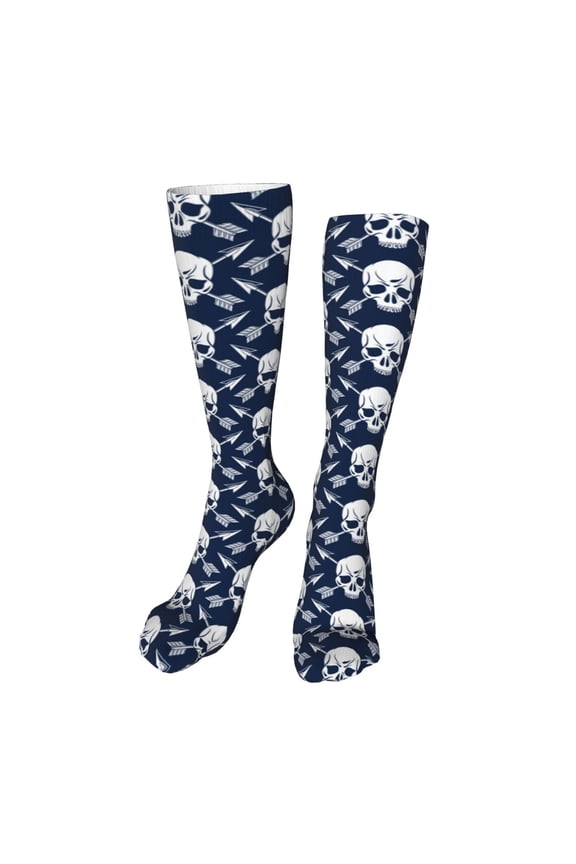 white arrow Skull Funny Silky Novelty Funky Long Knee High Socks Soft 3D Print Cosplay Crazy Stockings for Men Women