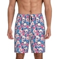 thumbnail image 1 of Kdxio white flower Skull blue Print Mens Sleep Shorts Bottoms Soft Comfy Pajama Wear Pants with Drawstring Pockets, 1 of 5
