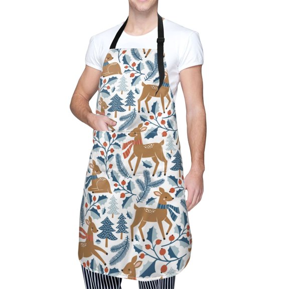 Kdxio winter Scarf deer Apron with Pockets Adjustable Kitchen Aprons for Men Women Waterproof Aprons for Cooking,Drawing,Crafting, Baking Household Cleaning