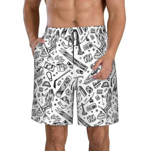 Kdxio winter Ski Element Pattern Mens Casual Shorts - Drawstring Summer Beach Sports Shorts for Men