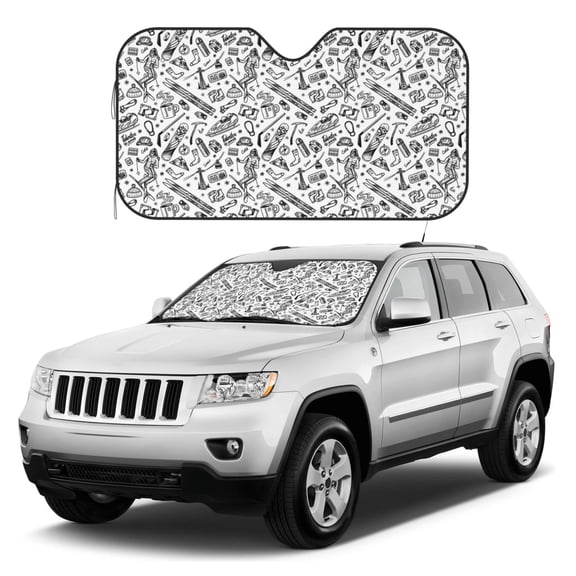 Kdxio winter Ski Element Print Windshield Sun Shade, Foldable Sun Blocker for Car,Truck,SUV Automotive Interior Sun Protection,Reflective Shade for Front Windshield(Small)