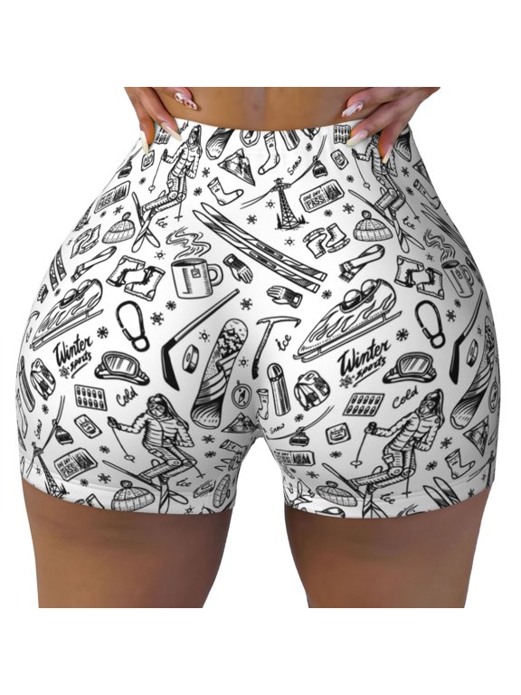 winter Ski Element Print Workout Shorts for Women Seamless Soft Smooth Gym Yoga Scrunch Active Shorts