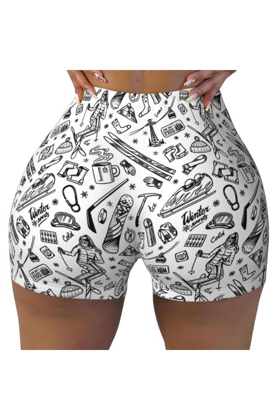 winter Ski Element Print Workout Shorts for Women Seamless Soft Smooth Gym Yoga Scrunch Active Shorts
