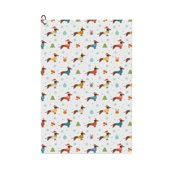 Kdxio winter Snowflake Dachshund Pattern Golf Towel (24" X 16") with Carabiner Clip - The Convenient Golf Cleaning Towel