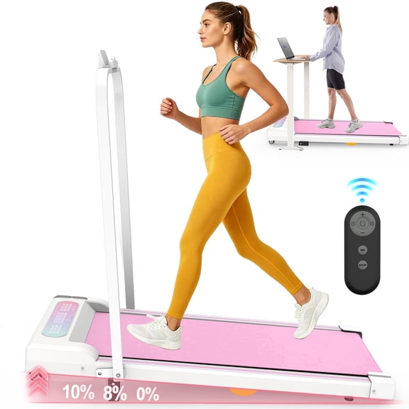 Kdymod Walking Pad Treadmill for Home with Handle Bar & Incline,Foldable Under Desk Treadmills with Remote,Walking Treadmill Jogging Machine for Home Office,Pink
