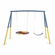 Kdymod Heavy Duty 440lbs Double Swing Set with Stand, Metal A-Frame Swing Set for Backyard, Includes 32 Saucer Disc & 26.2 Belt Seat, Outdoor Playset for Playground