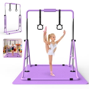 Kdymod Gymnastics Bar for Kid,Adjustable Height Kids Gymnastics Bar with Mat,Foldable Horizontal Junior Gymnastics Equipment Bar for Home Gym,Purple