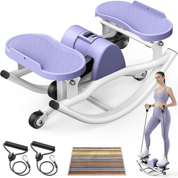 Kdymod Lateral Rocking Fitness Stepper, Low Impact Portable Exercise Stepper, Workout Machine, Rock Stepper Machine with Digital Monitor & Resistance Bands,Purple