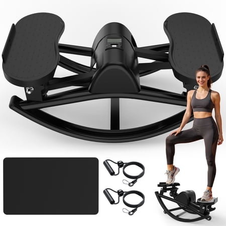 Kdymod Lateral Stepper for Exercise-Rocking Stepper Machine with Resistance Bands & Anti-Slip Mat and LCD Monitor, Professional Stair Stepper for Home Workout,Black